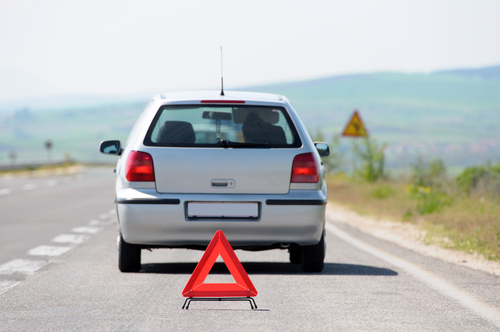 Car triangle on the road